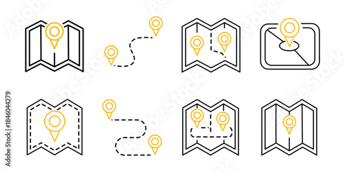 A collection of abstract shapes with lightbulbs and arrows
