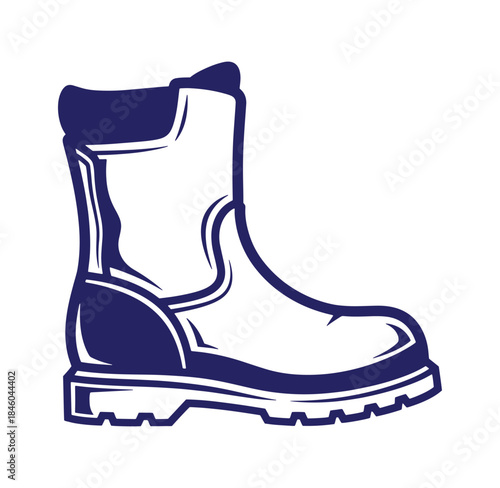 Illustrated graphic of a work boot in dark blue outline on a white background