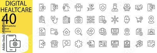 Digital Healtcare icon set. Editable stroke.