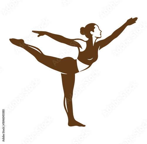 Silhouette illustration of a woman practicing yoga pose on a clean white background