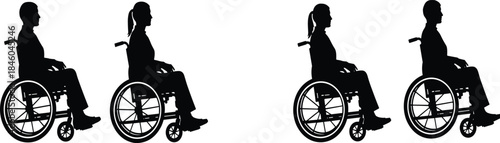 Wheelchair user silhouette vector, inclusive design, accessibility icon, disabled person, mobility aid, healthcare symbol, black figure, seated pose, diversity
