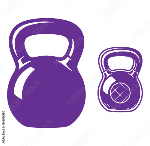 Two purple kettlebell icons depicting strength training and fitness exercise equipment
