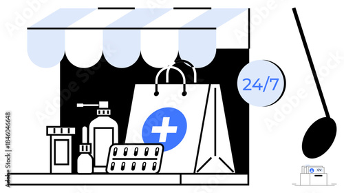 Online pharmacy. Online pharmacy service offers 247 availability for convenient access to medications. Online pharmacy ensures constant support for health needs. E-commerce, healthcare, medical