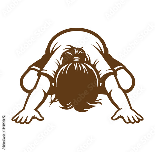 Vector illustration of a person bowing their head facing down in a brown silhouette
