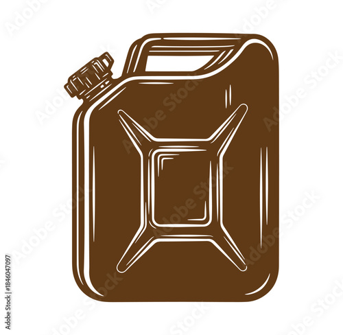 Vintage illustration of a brown jerrycan for fuel or gasoline storage on a white background