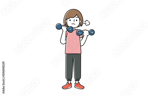 ダンベルを使って筋トレをする女性のイラスト