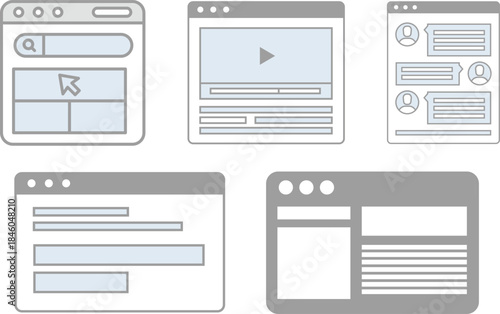 Web interface mockups wireframe elements user experience design layout prototyping application screen template set