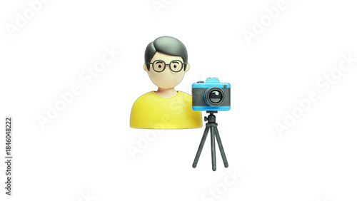 Cartoon Photographer with Camera on Tripod - Studio Concept