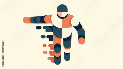 Abstract digital representation of a person dissolving into movement and data