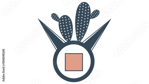 Minimalist geometric logo design featuring two cactus pads and a central square