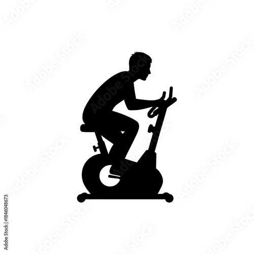 Adult Man Riding Stationary Exercise Bike Silhouette Vector on Transparent Background