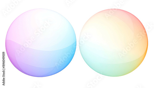 Two glossy spheres, left purple-blue, right orange-yellow, on black, highlighting gradients