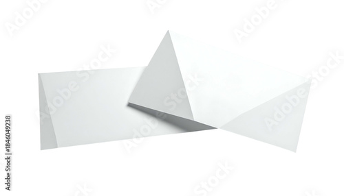 Two white, geometric paper elements overlapping against a black background