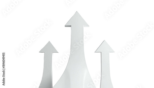 Three upward-pointing, curved, white arrows on a black background, suggesting growth