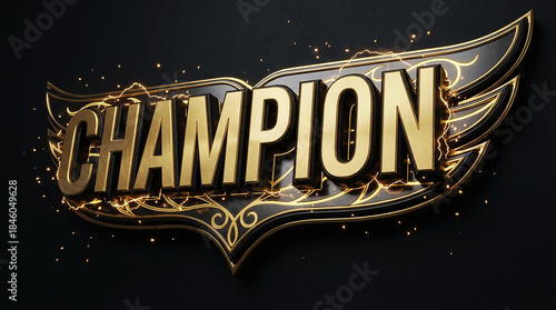 Champions Golden Typography on Elegant Wing Panel with Luxury Glow