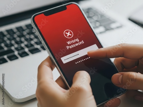 Failed login attempt on a mobile phone displaying a 'wrong password' error