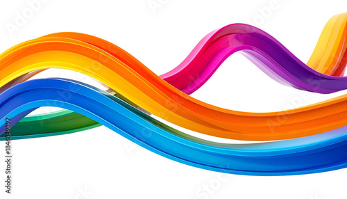 Wavy, ribbon-like strands of saturated color flowing across a black background