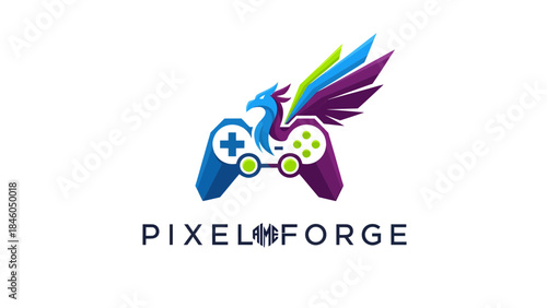 Action-Packed Gaming Logo Design, Pixel Forge, Digital Creation, Graphic Design, Creative Studio, Eye-Catching, Modern Aesthetic
