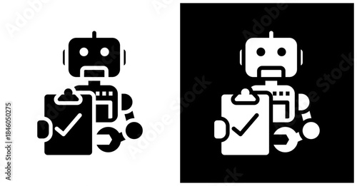 Automated Testing Icon Set In White And Black Background