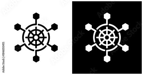 Kubernetes Cluster Icon Set In White And Black Background