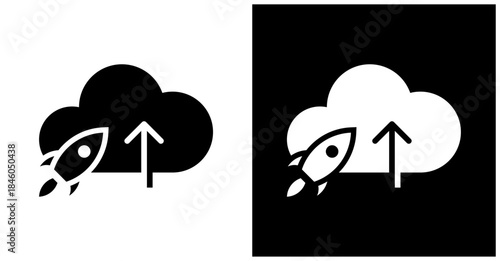 Cloud Deployment Icon Set In White And Black Background