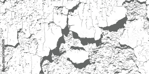Grungy monochrome vector texture of damaged wall with flaking paint and cracks