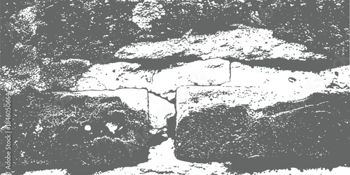 Grungy Stone Wall Vector Texture Background High Contrast Gray and White Distressed Concrete Surface