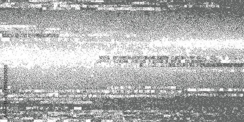 Abstract Glitch Static Texture Vector Background with Grunge Dotted Noise and Horizontal Lines Black and White