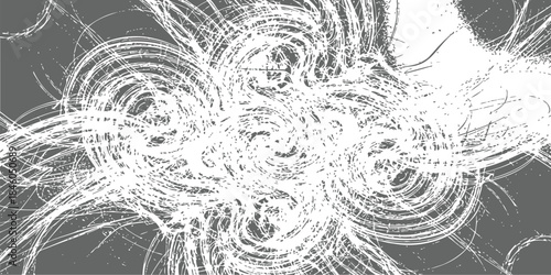 Chaotic Grunge Swirl Abstract Vector Background with White Scratch Lines on Dark Gray Texture
