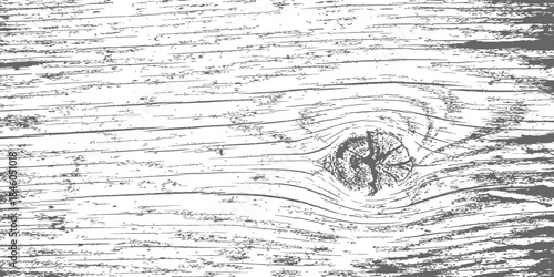 Vector Distressed Wood Grain Texture with Knot Rustic Surface Grunge Overlay Black and White