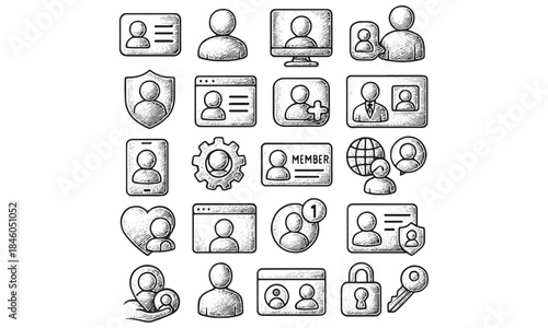 Cyber Security Privacy Protection Icons Vintage Sketch Set
