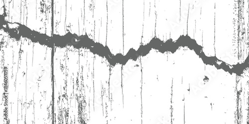 Distressed cracked wood grunge texture overlay background Dark gray crack line on white painted timber surface vintage vector illustration