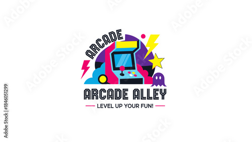 Gaming Adventure for All Ages in Vibrant Arcade Alley - Colorful Illustration of Fun and Playfulness