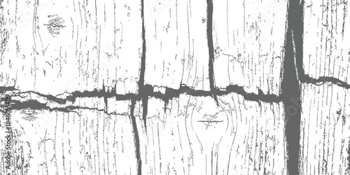 Distressed wood grain vector texture with deep cracks and knots grunge overlay background