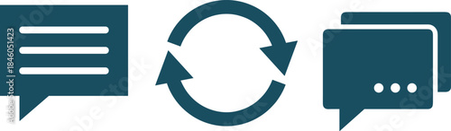 Communication sync icon illustration showing message exchange, refresh arrows and chat bubbles for digital conversation, update, feedback concept design