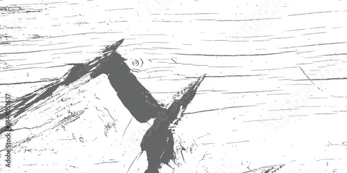 Abstract monochrome grunge wooden background texture vector Distressed timber surface overlay with deep scratch