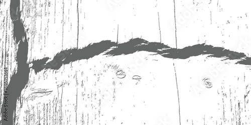 Dark Gray Distressed Wood Grain Vector Texture with Large Crack and Grunge Overlay Effect