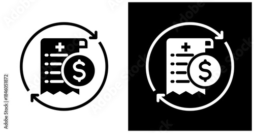 Reimbursement Icon Set In White And Black Background