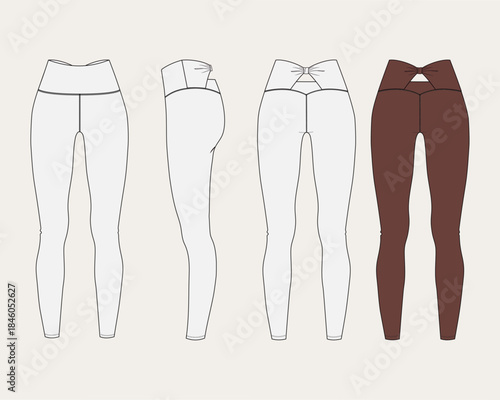 Women’s sports legging, fashion flat sketch vector illustration, cad, technical drawing, flat drawing, template, mockup. -Includes stitch brush