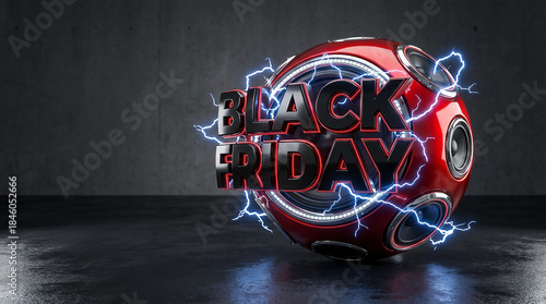 Modern Black Friday Promotion with Black Glossy 3D Letters on Red Background