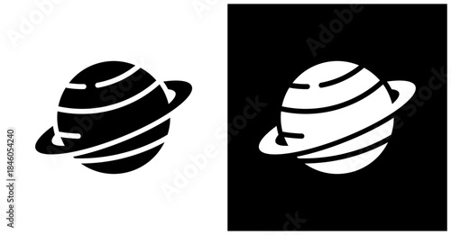 Saturn Icon Set In White And Black Background