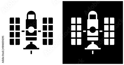 Space Station Icon Set In White And Black Background