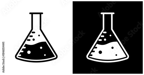 Lab Flask Icon Set In White And Black Background