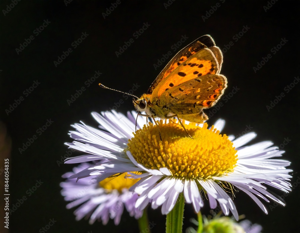 Fototapeta premium Copper butterfly on a daisy flower in a garden.