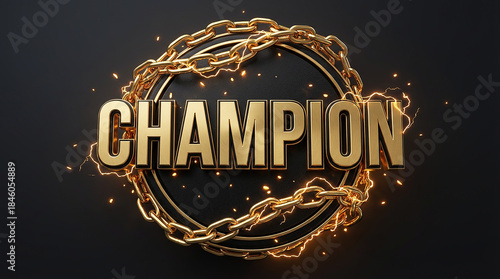 Champions Gold 3D Text Luxury Electric Spark Celebration