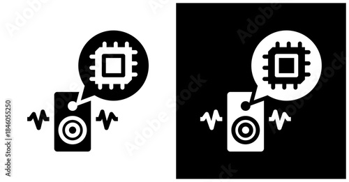 Ai Smart Speaker Icon Set In White And Black Background