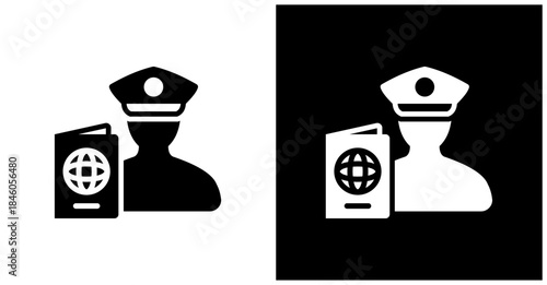 Passport Control Icon Set In White And Black Background