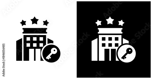 Hotel Booking Icon Set In White And Black Background