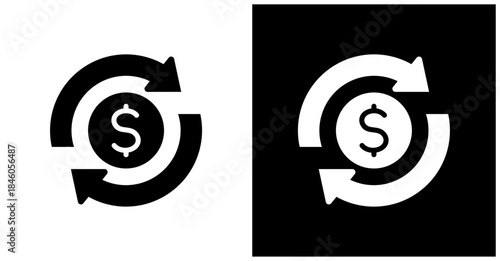 Currency Exchange Icon Set In White And Black Background