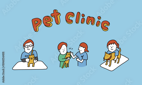ペットクリニック　動物病院　診察する獣医師のイラスト